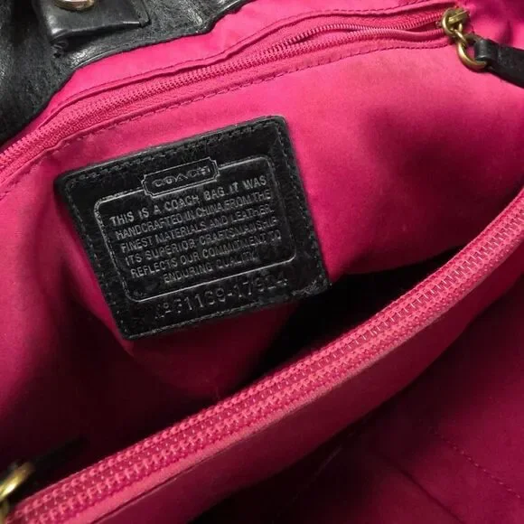 Coach Poppy Camellia Pushlock Leather Tote Glossy Black Leather #1 - Picture 3 of 14